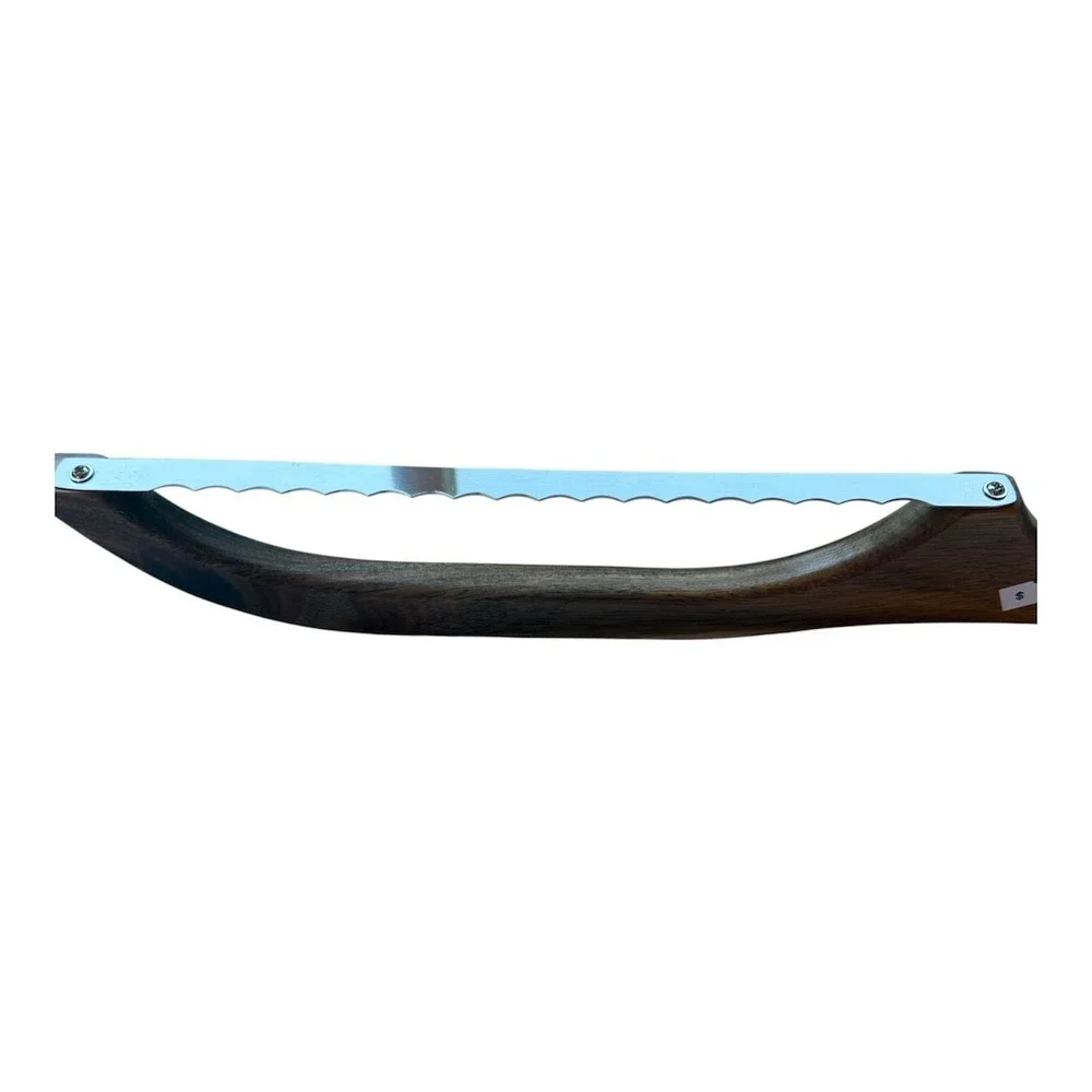 5 STAR MOON Fiddle Bow Bread Knife NEW Acacia Wood Serrated Blade Leather Strap